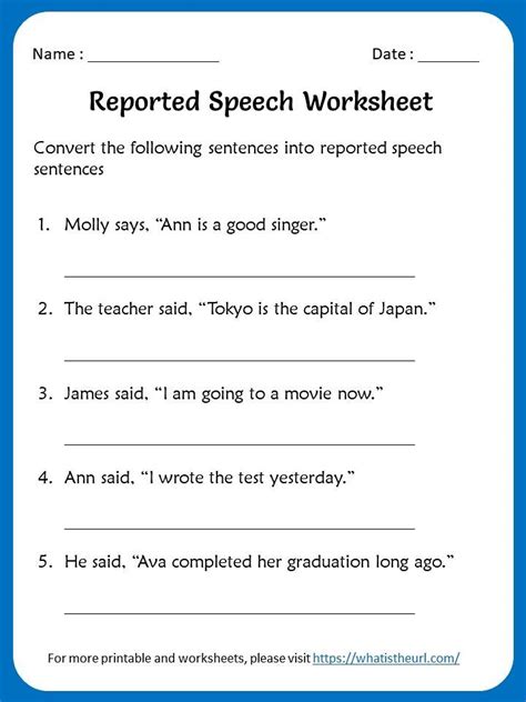 Reported Speech Worksheet – 1 (Compatible with CBSE 10 English ...