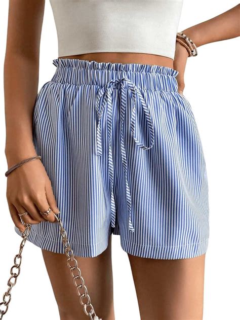 Floerns Women S Striped Print Elastic Waist Shorts Straight Leg