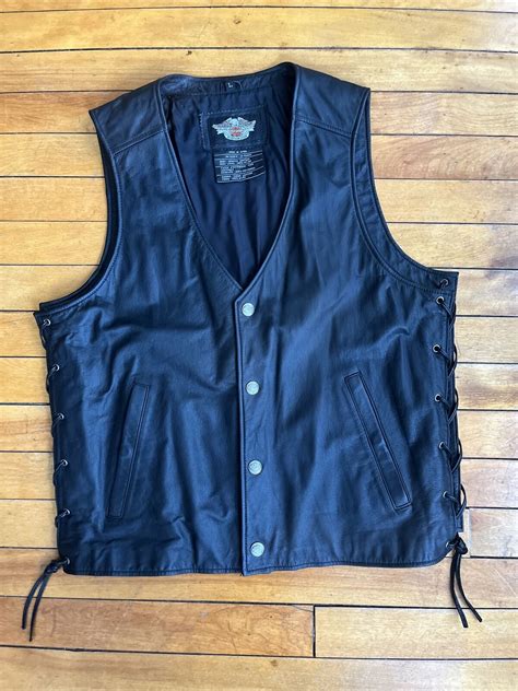 Harley Davidson Men Pathway Leather Snap Vest Large 9 Gem