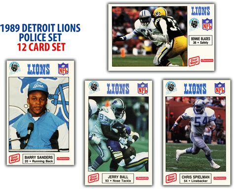 Detroit Lions 1989 Police 12 Card Team Set With Barry Sanders First