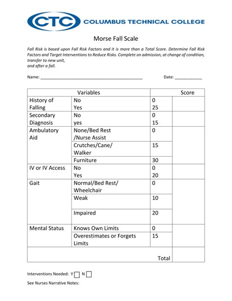 Morse Fall Scale Form