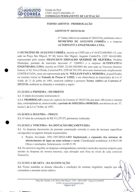 4º Termo Aditivo ao contrato nº 20222136 Prefeitura Municipal de