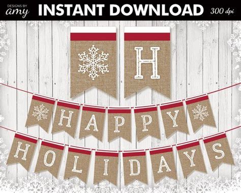 Printable Happy Holidays Banner, Burlap Christmas Banner, Rustic ...