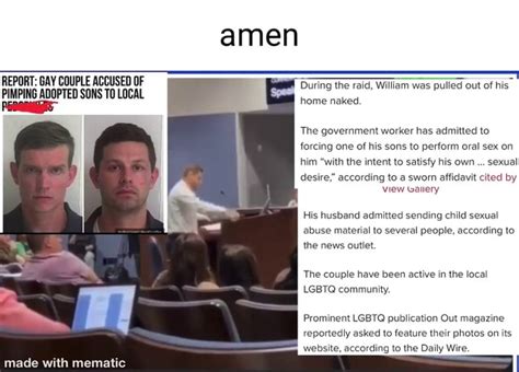 Amen REPORT GAY COUPLE ACCUSED OF PIMPING ADOPTED SONS TO LOCAL During