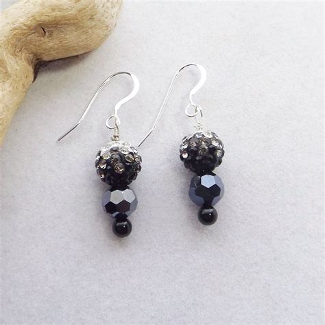 Elegant Black And Silver Beaded Earrings Handmade Gemstone Etsy