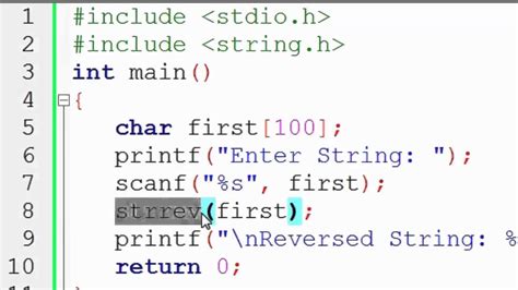Reverse String Using Strrev Function Youtube