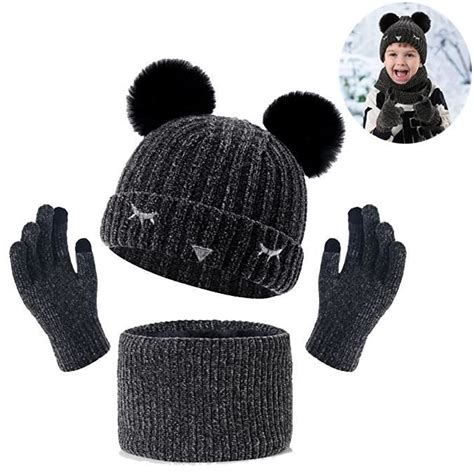 Lot de 3 Bonnet Gants Tactiles et écharpe Hiver Pour Garçons et filles