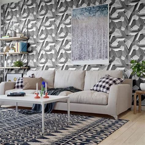 Bhw Wallpaper Grid Bricks Abstract Design Pvc Waterproof Self Adhesive