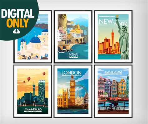 Digital Download Cities Wall Art World Travel Poster Famous Etsy