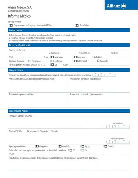 ALLIANZ Formato de informe médico pdf Equinox mx