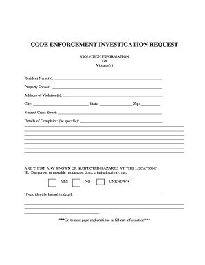 Fillable Online Code Enforcement Investigation Request City Of