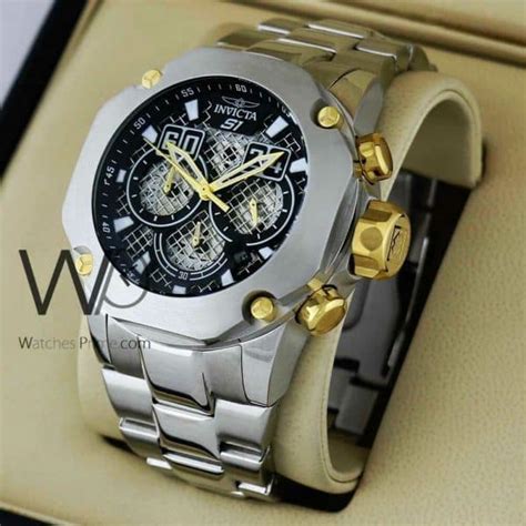 INVICTA CHRONOGRAPH WATCH BLACK WITH STAINLESS STEEL SILVER BELT ...