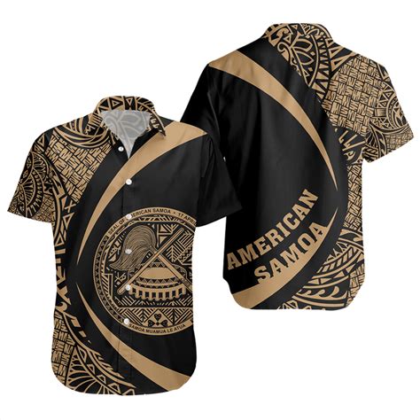 Samoa Short Sleeve Shirt American Samoa Coat Of Arm Lauhala Gold Circle