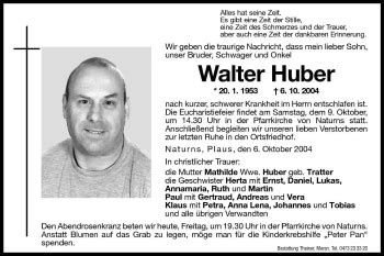 Traueranzeigen Von Walter Huber Trauer Bz