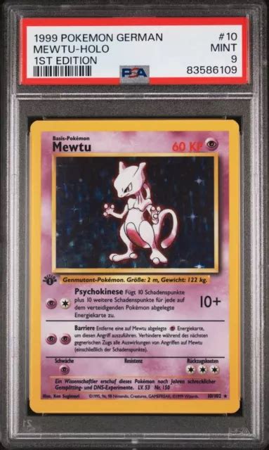 1999 Pokemon German 1st Edition Base Set Mewtu Mewtwo Holo 10102 Psa 9