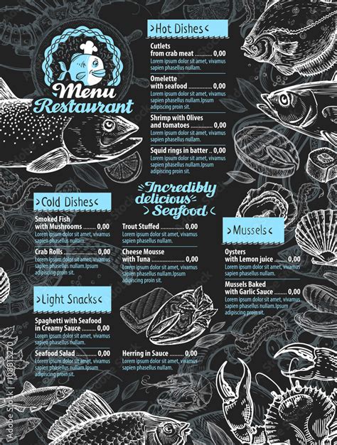 Seafood Restaurant Menu Design Template Hand Drawn Seafood Stock Vector Adobe Stock