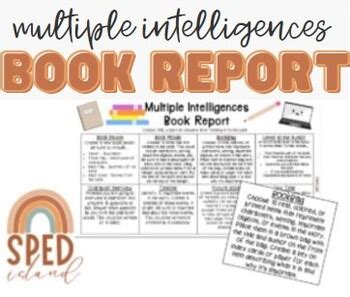 Multiple Intelligences Choice Board Book Report Full Version By Sped Island