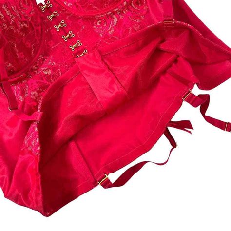 Cacique Red Satin Lace Bustier Corset Lingerie Sz 44d… Gem