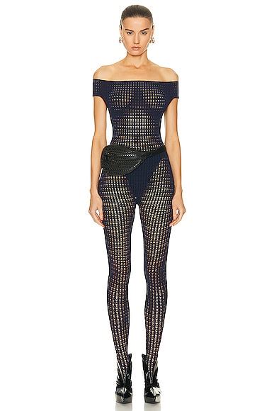 Wolford X Mugler Flock Shaping Catsuit In Black Fwrd