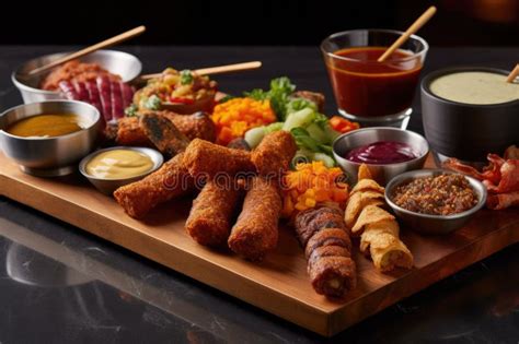 Artisan Sausage Platter With Dipping Sauces Stock Illustration