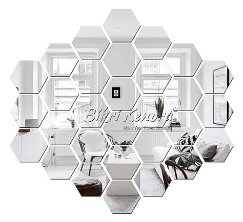 Bikri Kendra Hexagon Silver Decorative Mirror Stickers For Wall