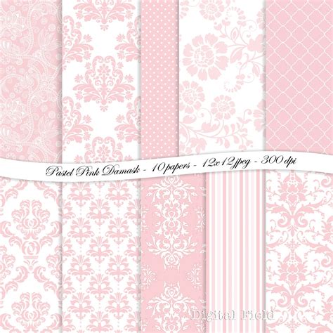 Pastel Pink Damask Digital Scrapbooking Paper Pack