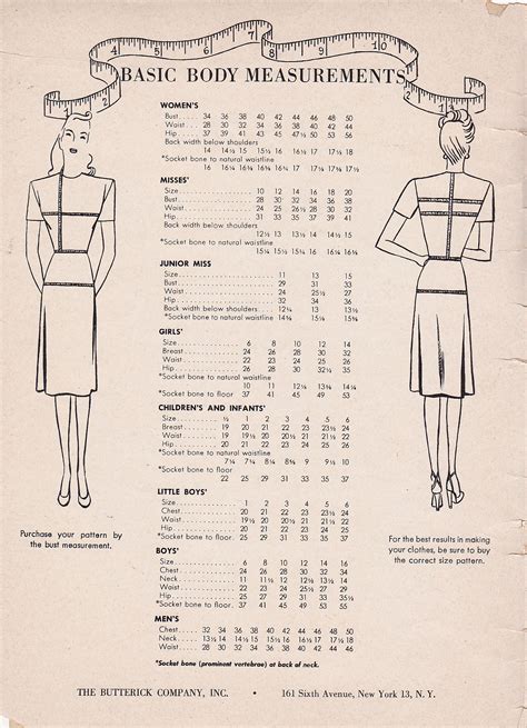 Sewing Pattern Measurement Chart