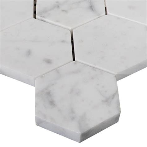 2 Hexagon Carrara Marble Mosaic Tile Honed