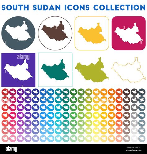 South Sudan Icons Collection Bright Colourful Trendy Map Icons Modern South Sudan Badge With