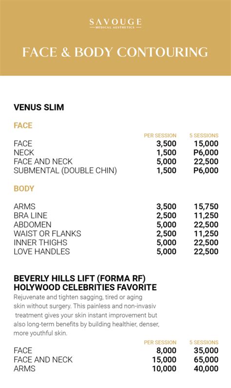 BGC Face Body Contouring Menu Savouge Aesthetics