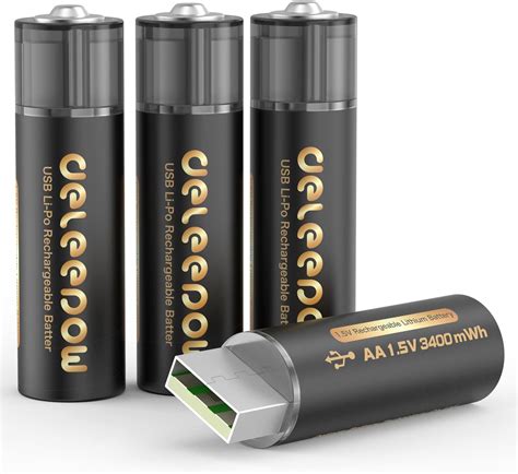 Amazon Deleepow Rechargeable AA Batteries Lithium 1 5V 3400mWh USB