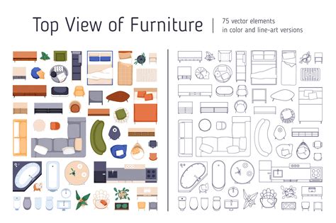 Furniture icons top view set | Photoshop Graphics ~ Creative Market