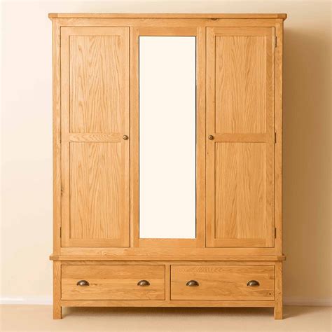 Roseland Oak Large Triple Wardrobe with Mirror & Drawers, Rustic Solid ...