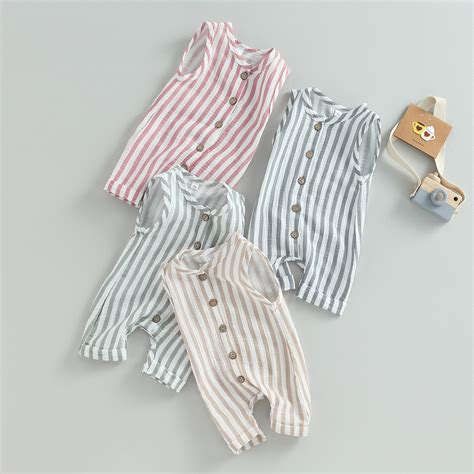 Pudcoco Infant Newborn Baby Jumpsuit Sleeveless Crew Neck Striped