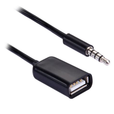 Переходник адаптер AUX Jack 3.5 папа на USB мама (Черный)