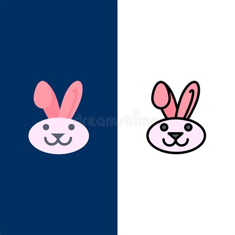 Bunny Easter Rabbit Icons Flat And Line Filled Icon Set Vector Blue