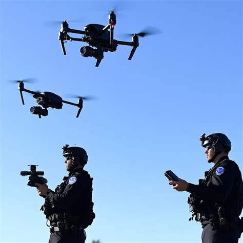 Officers Using Drones For Tactical Surveillance In A Training Scenario