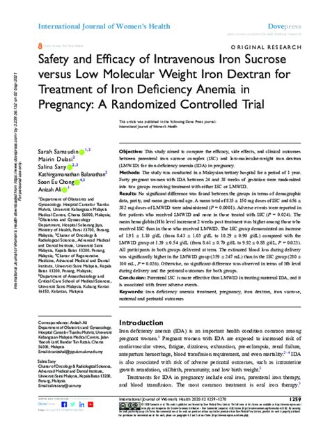 Pdf Safety And Efficacy Of Intravenous Iron Sucrose Versus Low