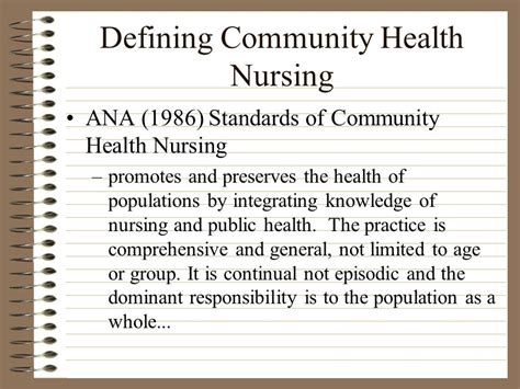 Definition Of Community Health Nursing According To Ana Acelis Connected Health