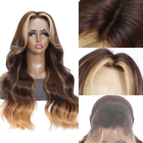 Beautyforever Money Piece Curtain Bangs With Layers 13x4 Lace Front Wigs Dark Brown With Blonde