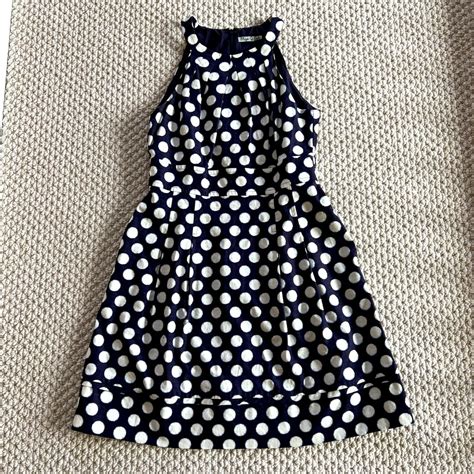 Eliza J Blue And White Polka Dot Fit Flare Dress S Gem