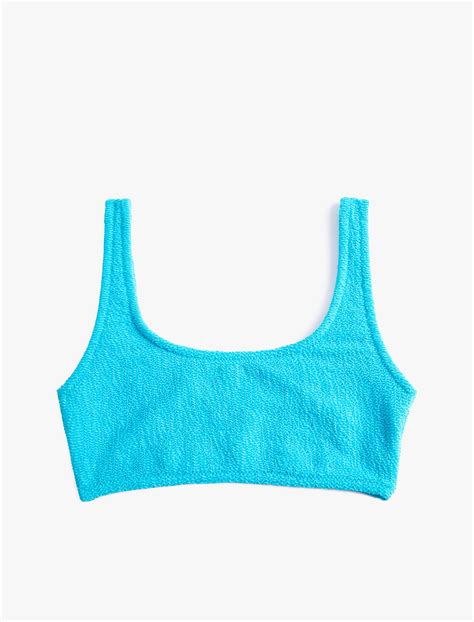 Mavi Kadın Bikini Üstü Dokulu U Yaka Kalın Askılı 3SAK10042MM Koton