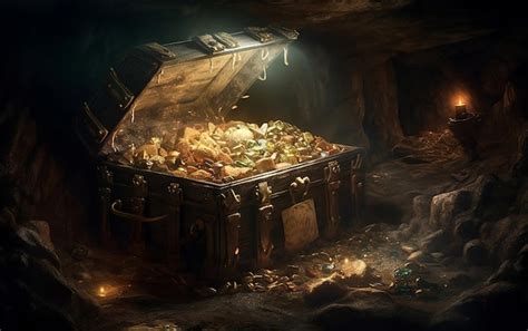 Premium Ai Image Pirate S Treasure Chest In A Cave Generative Ai