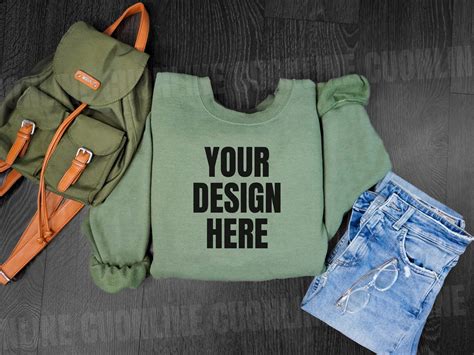 Military Green Gildan 18000 Mockup Gildan 18000 Military Green