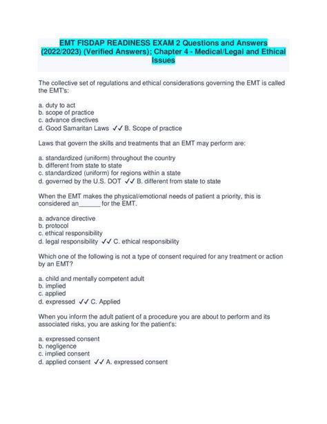 Emt Fisdap Readiness Exam Questions And Answers Verified