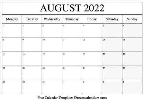 August 2022 Calendar - Free Printable with Holidays and Observances