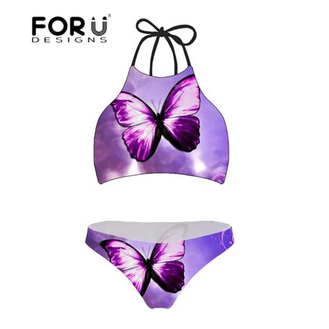 FORUDESGINS Sexy Bikini Swimwear Women 3D Butterfly Printing Swimsuit