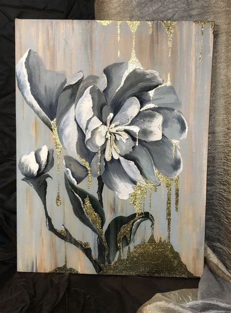 Холст, акрил, фактурная паста, золотая поталь. | Flower art painting ...