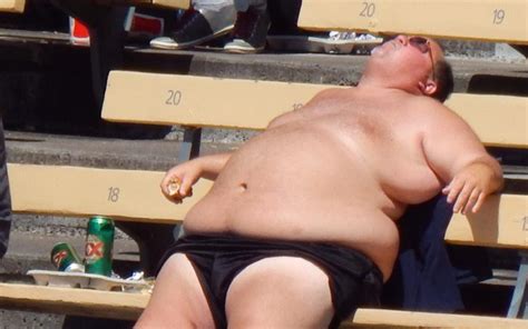 Whoa This Fat Nearly Naked Sunbathing Dodgers Fan Is Really Quite Fat