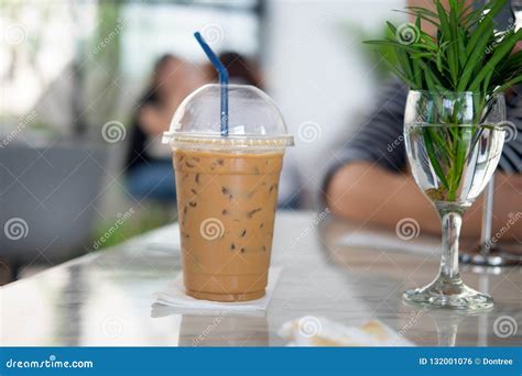 Iced Mocha With Straw In Plastic Cup Stock Photo Image Of Cafe Cubes